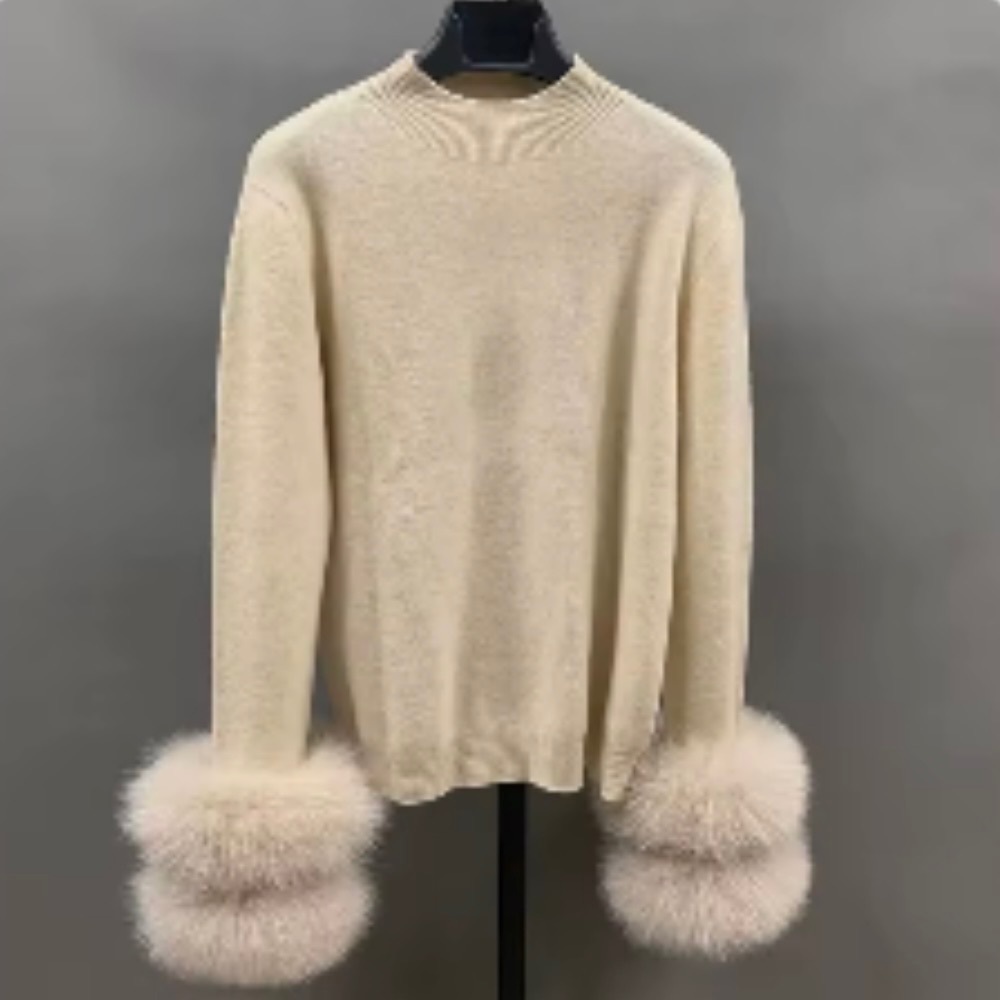 NWOT Luxurious Sweater with Fox Fur Cuffs